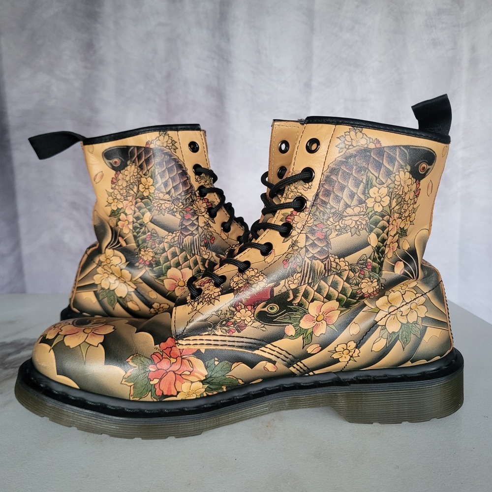 Dr. Martens 1460 x Evisu Japanese Koi Fish Tatoo Sleve Boots Size 12 M - Picture 9 of 16